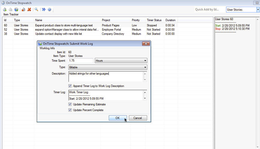 Axosoft Stopwatch