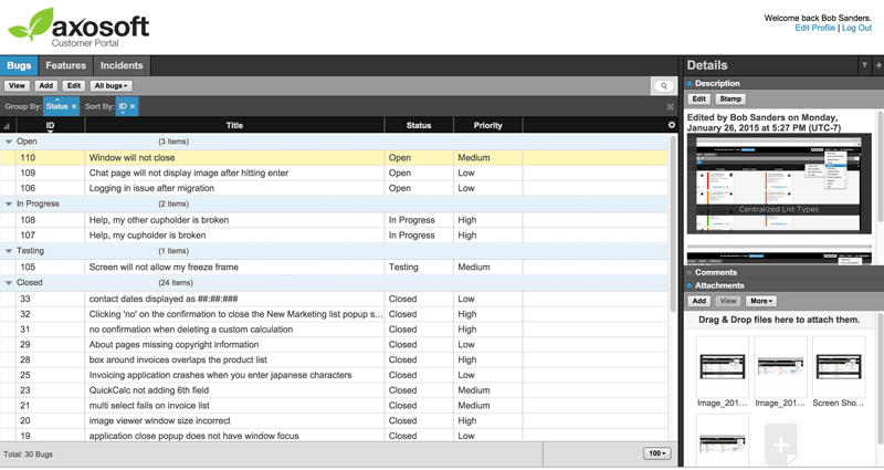 axosot - bug tracking systém