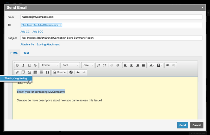 replying to a customer email using canned response