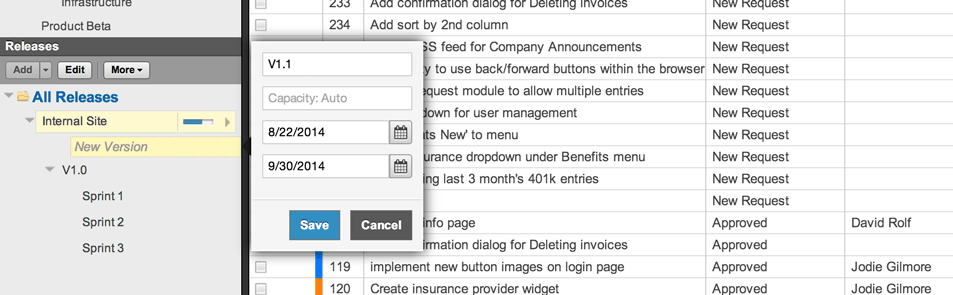 creating a new release in Axosoft