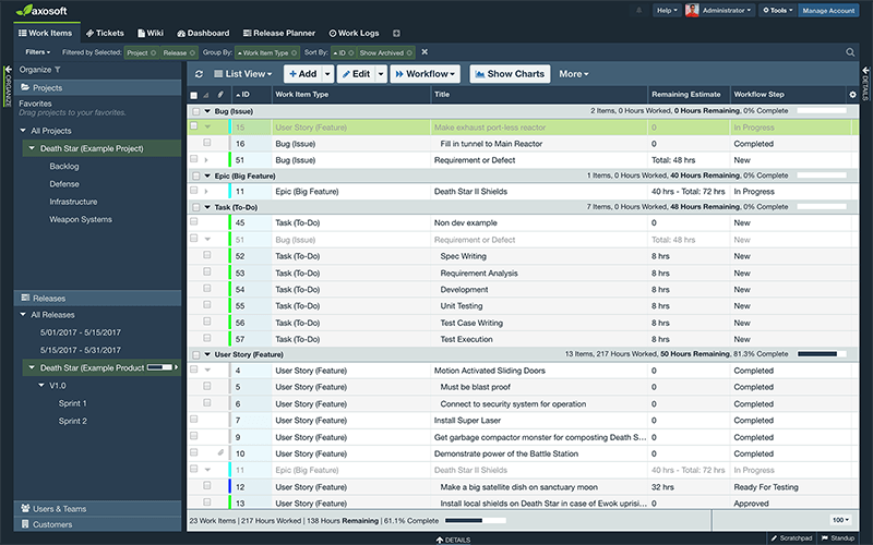 Filtering a defect backlog in Axosoft